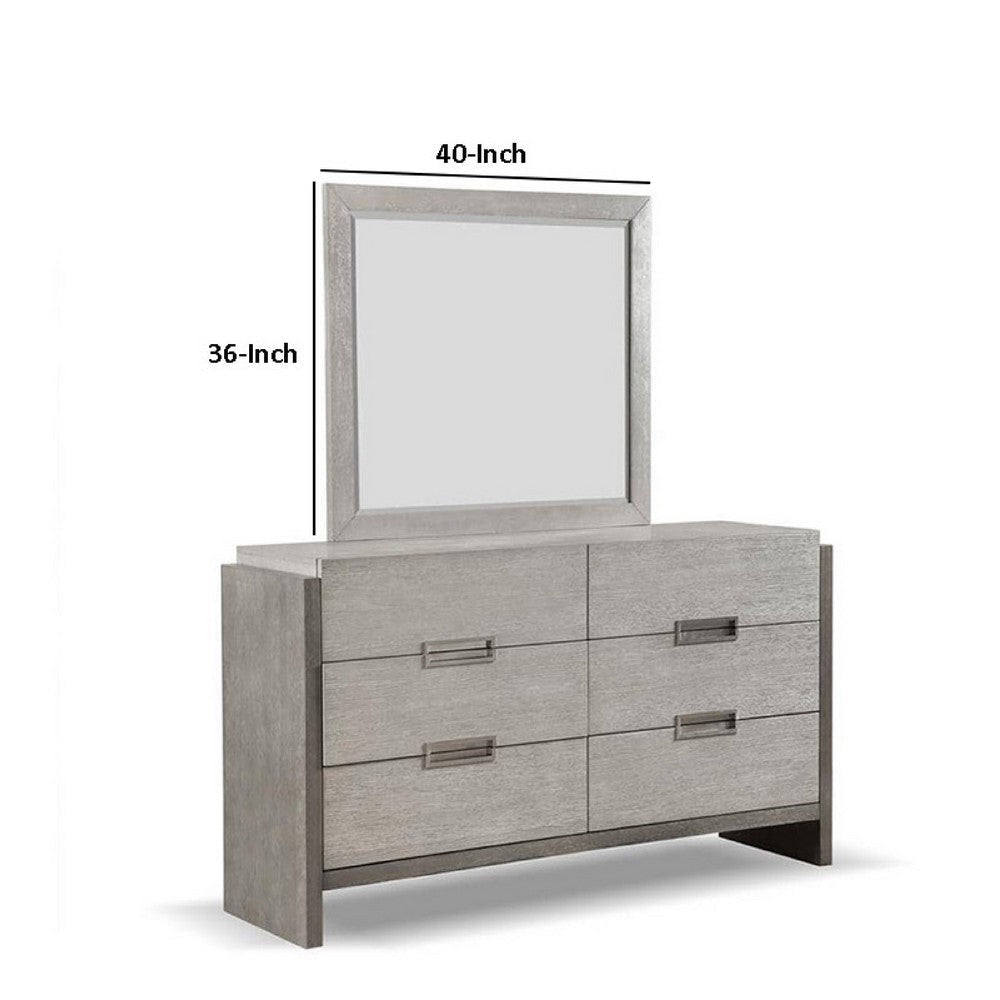 Rizvi Wall Mount Dresser Mirror | Beveled Accent Gray Solid Wood 36x40 BM333840