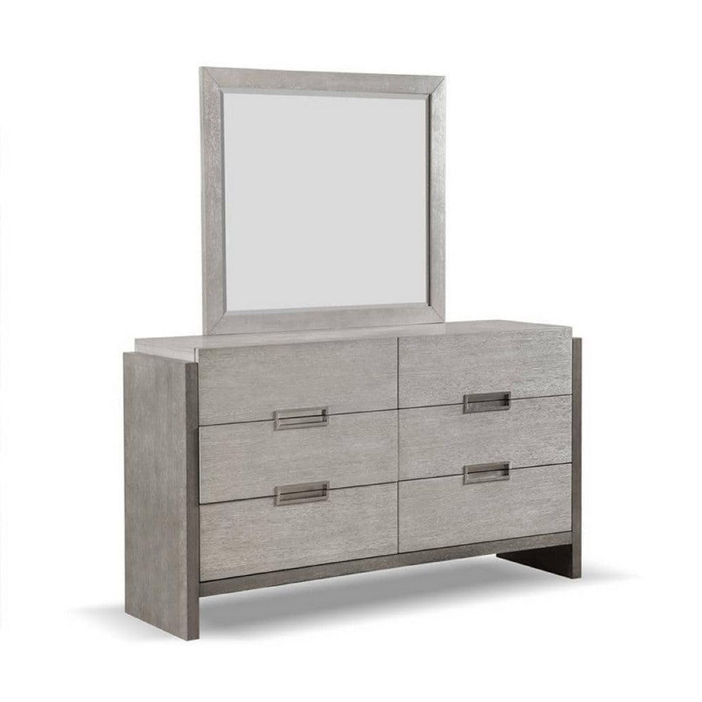 Rizvi Wall Mount Dresser Mirror | Beveled Accent Gray Solid Wood 36x40