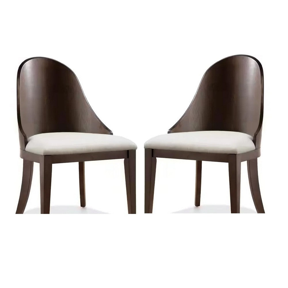 Mordy Side Dining Chair Set of 2 | Curve Panel Back | Off White Fabric