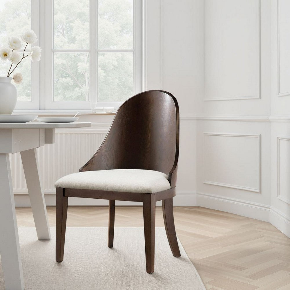 Mordy Side Dining Chair Set of 2 | Curve Panel Back | Off White Fabric