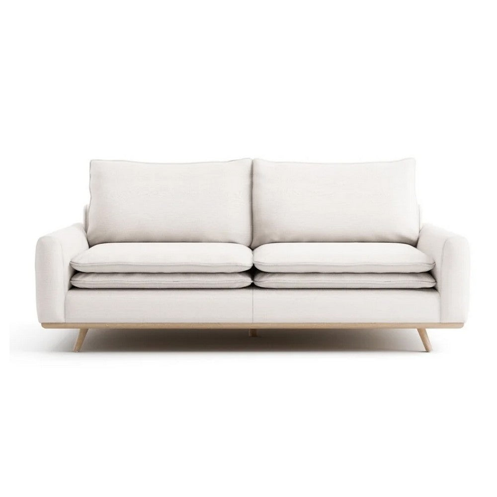 Yaana Sofa with Feather Blend Pillows | Oak Brown Wood | White 83"