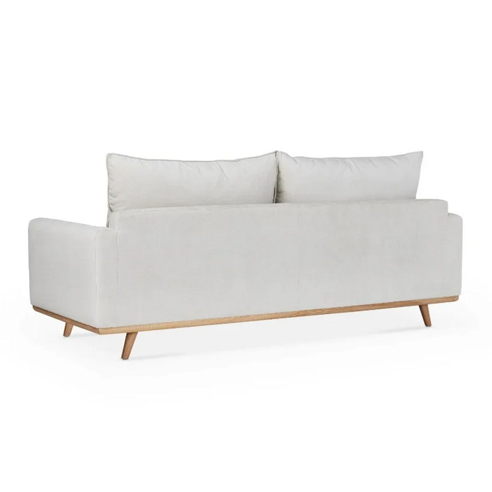 Yaana Sofa with Feather Blend Pillows | Oak Brown Wood | White 83"