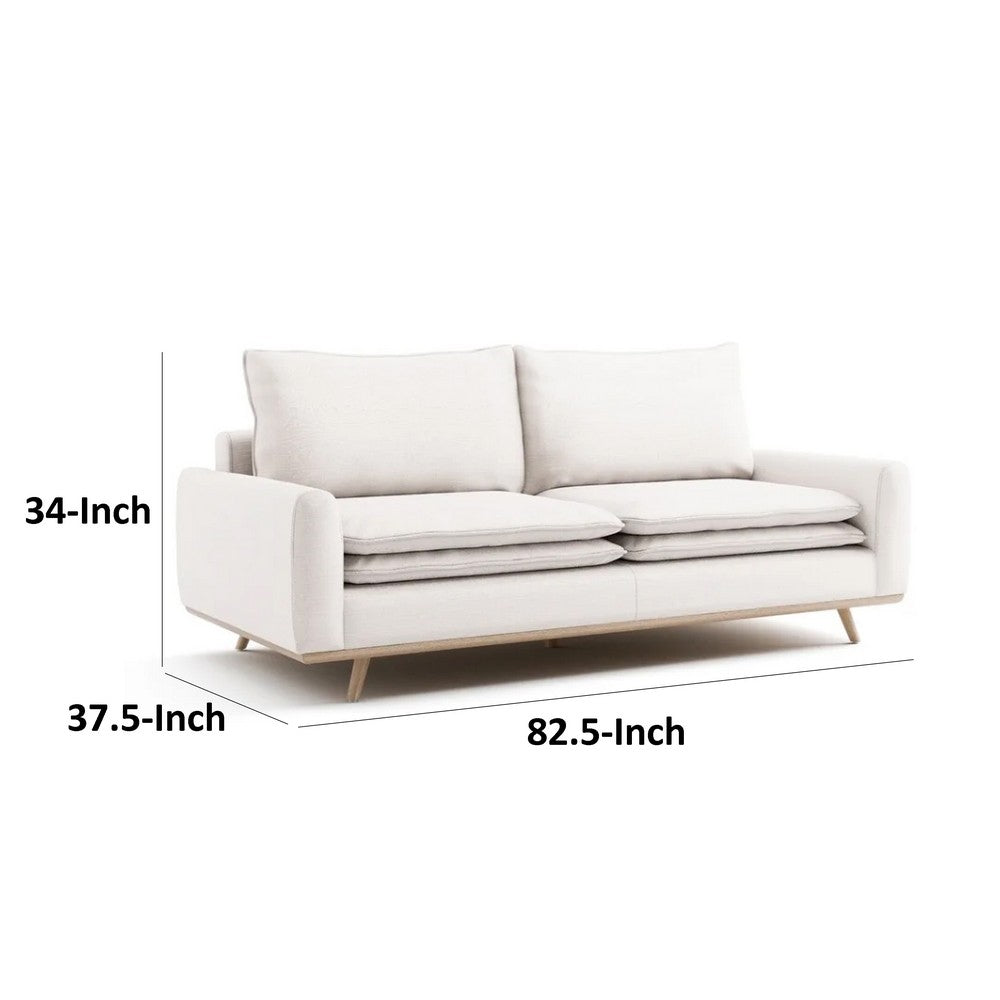 Yaana Sofa with Feather Blend Pillows | Oak Brown Wood | White 83"