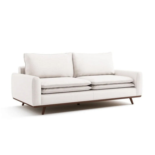 Yaana Sofa with Feather Blend Pillows | Dark Brown Wood | White 83"