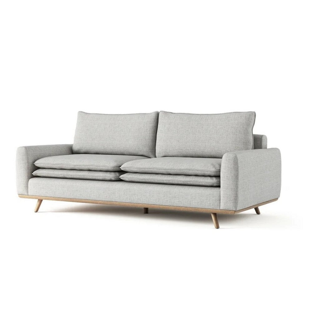 Yaana Sofa | Feather Blend Pillow | Oak Brown Wood | Gray Fabric 83’’ BM333846