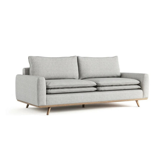 Yaana Sofa | Feather Blend Pillow | Oak Brown Wood | Gray Fabric 83"