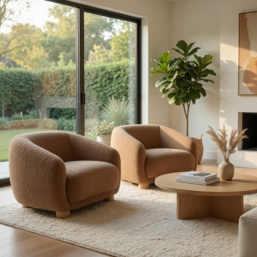 Oliver Accent Chair with Round Back Sloped Arms | Soft Brown Boucle