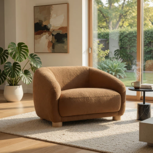 Oliver Accent Chair with Round Back Sloped Arms | Soft Brown Boucle