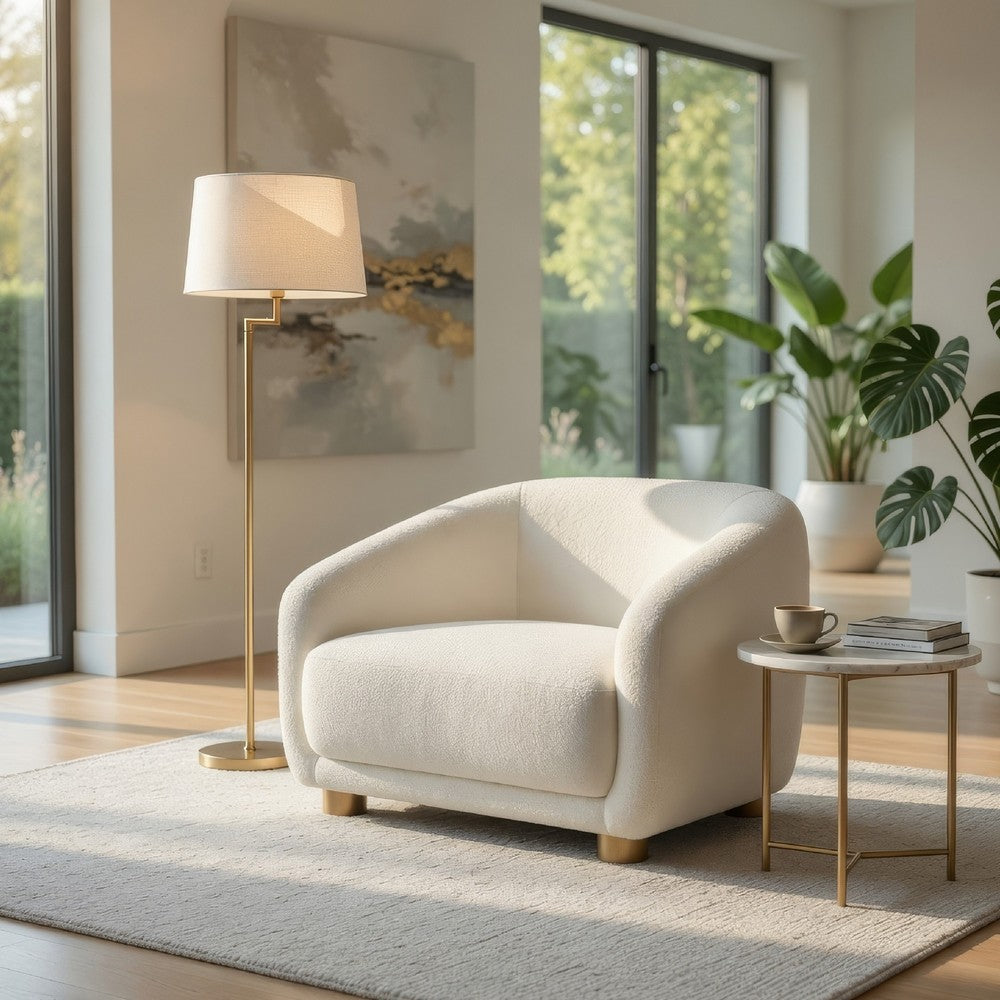 Oliver Accent Sofa Chair | Round Back Sloped Arms | Soft White Boucle
