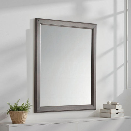 Zyna Accent Dresser Mirror | Modern Gray Wood 36x38 Rectangular Frame