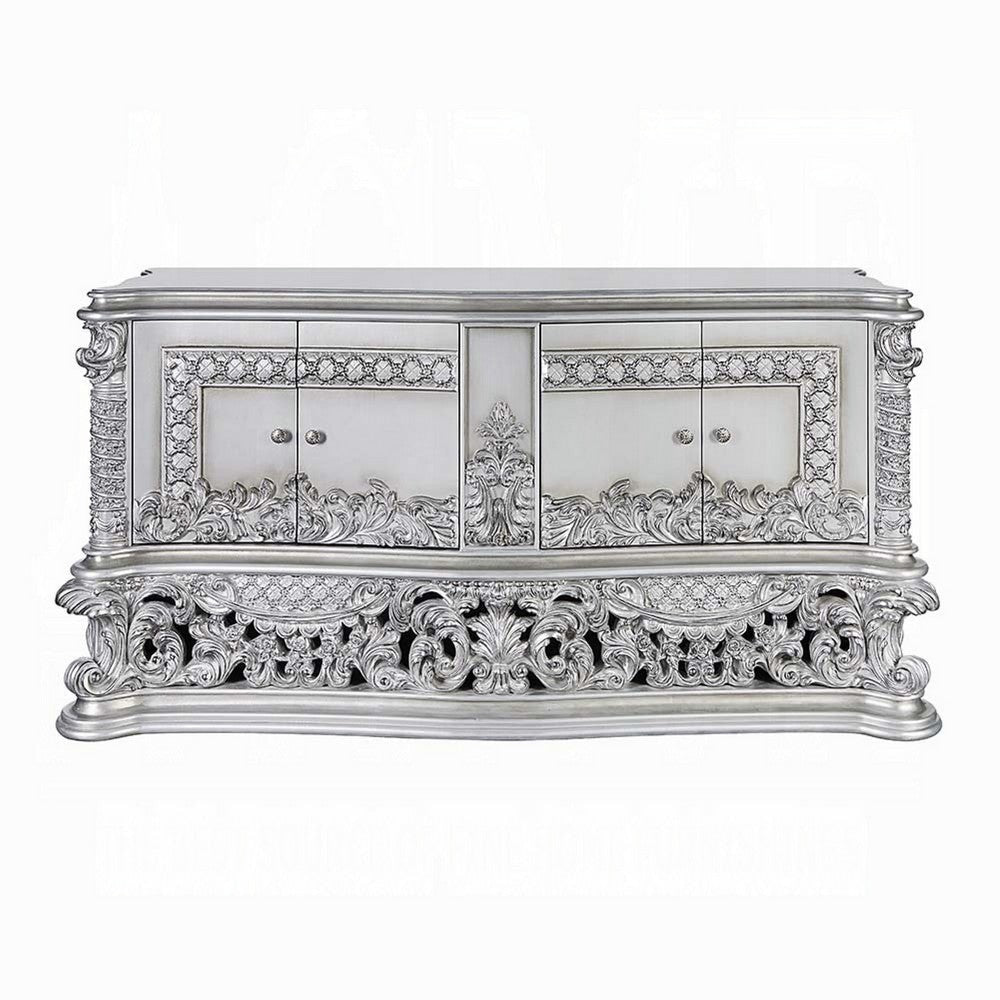Vera Sideboard Buffet Console | 79’’ 4 Doors | Platinum Floral Scroll BM333858