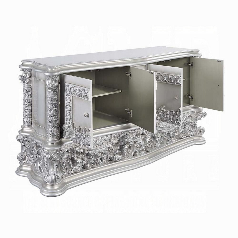 Vera Sideboard Buffet Console | 79’’ 4 Doors | Platinum Floral Scroll BM333858
