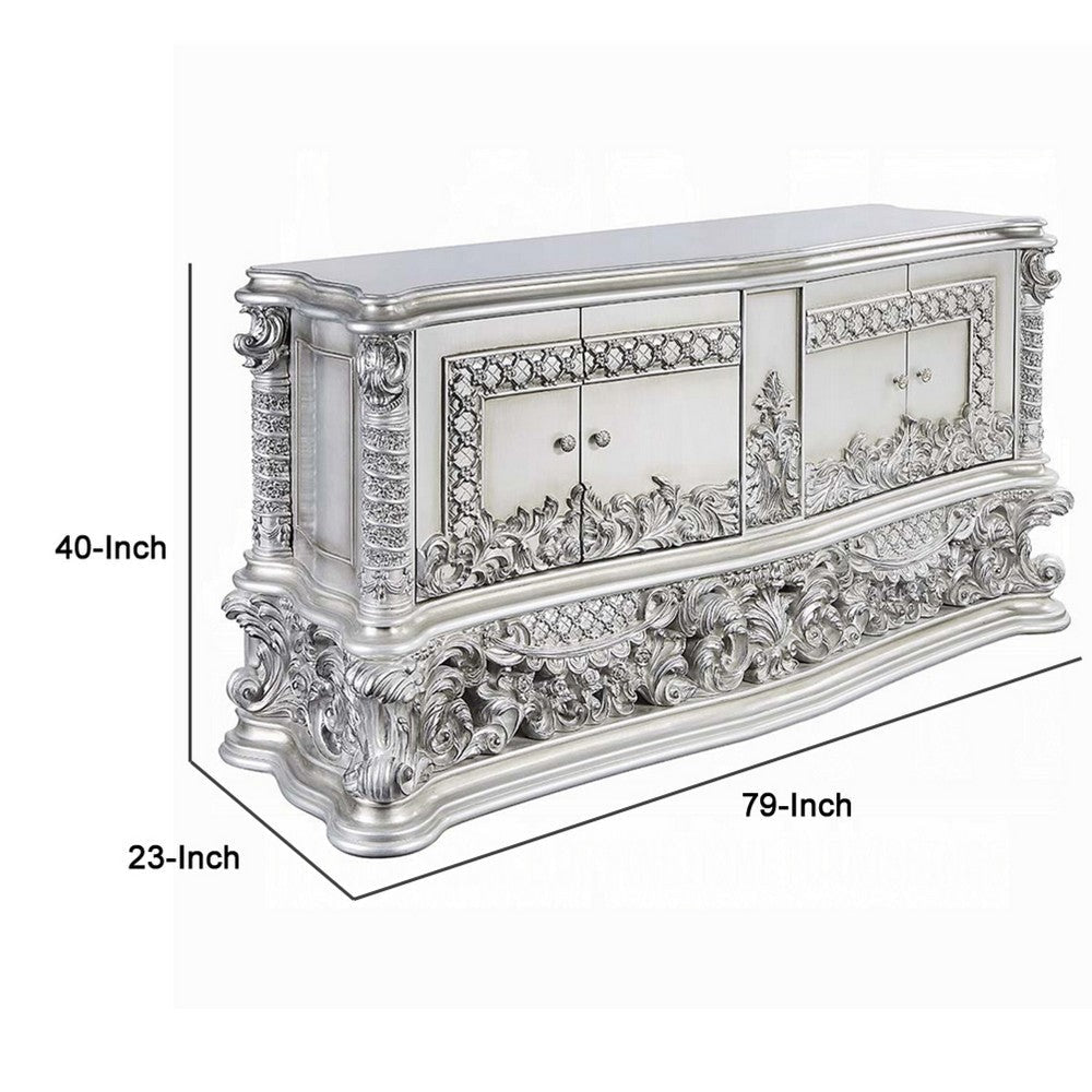 Vera Sideboard Buffet Console | 79’’ 4 Doors | Platinum Floral Scroll BM333858