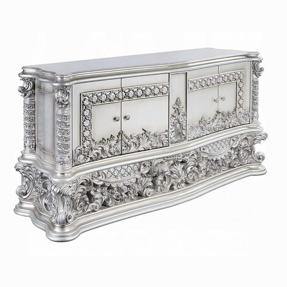Vera Sideboard Buffet Console | 79" 4 Doors | Platinum Floral Scroll