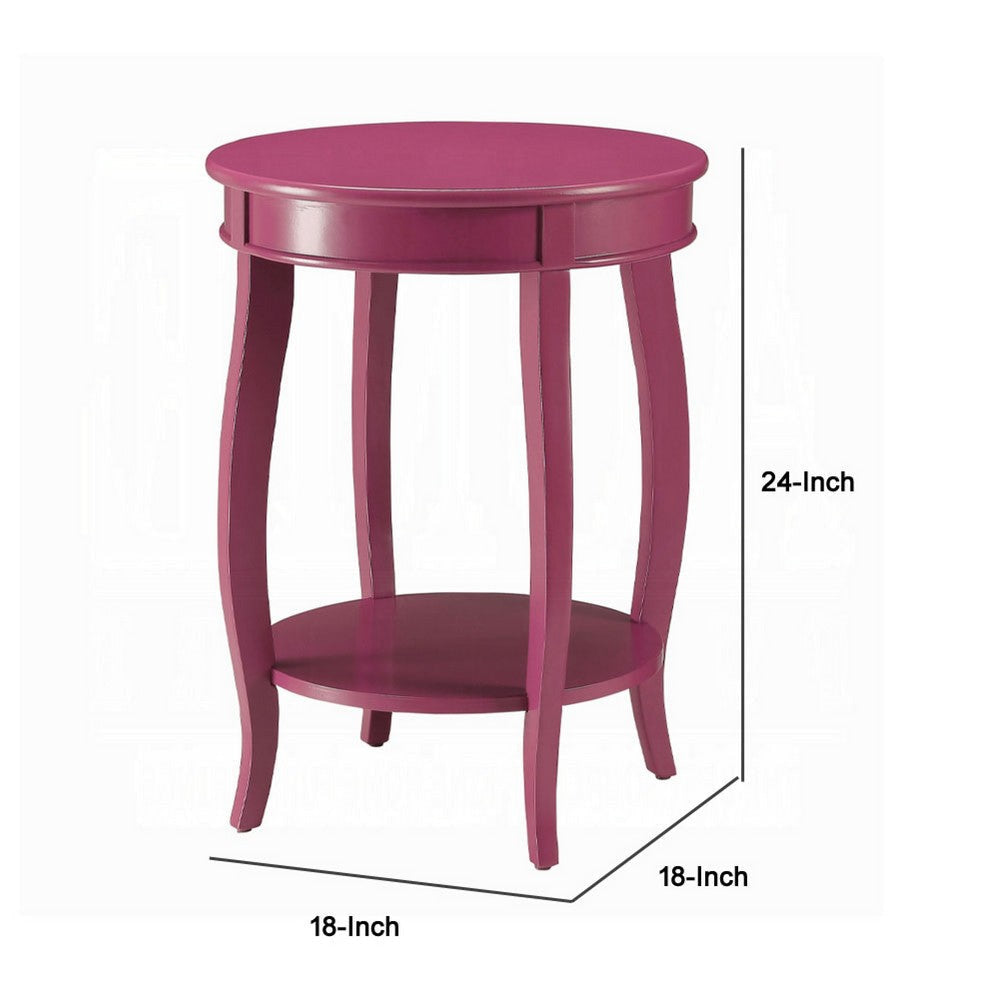 Round Accent End Table with a Storage Shelf | 18’’ | Hot Pink Wood BM333859