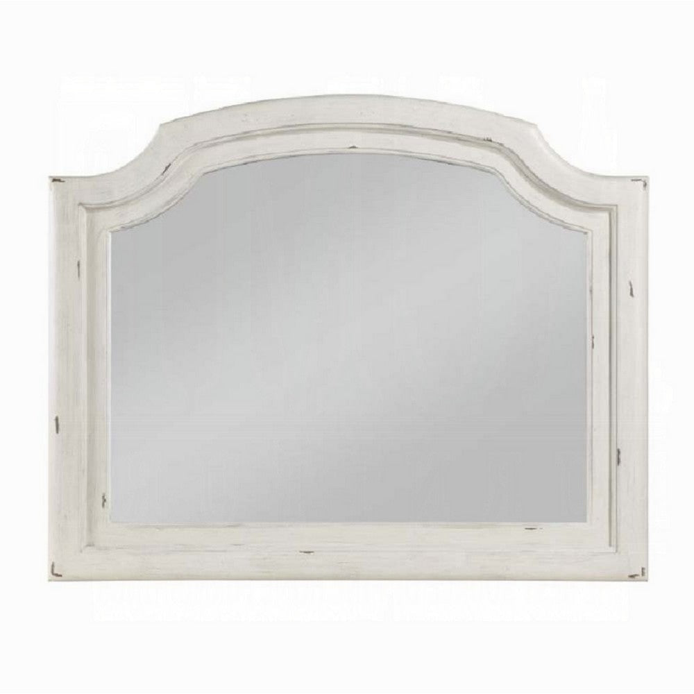 Wall Mount Dresser Mirror | Beveled Glass | 38x47 Rustic Washed White BM333861