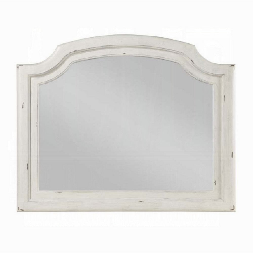 Wall Mount Dresser Mirror | Beveled Glass | 38x47 Rustic Washed White