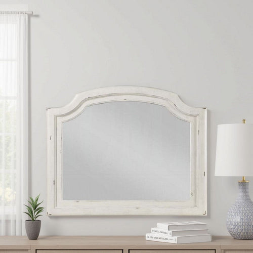 Wall Mount Dresser Mirror | Beveled Glass | 38x47 Rustic Washed White