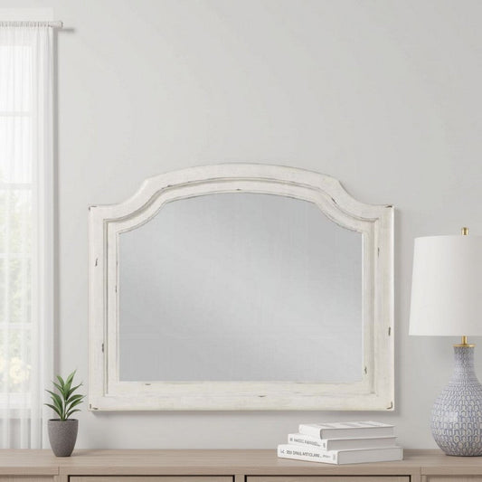 Wall Mount Dresser Mirror | Beveled Glass | 38x47 Rustic Washed White