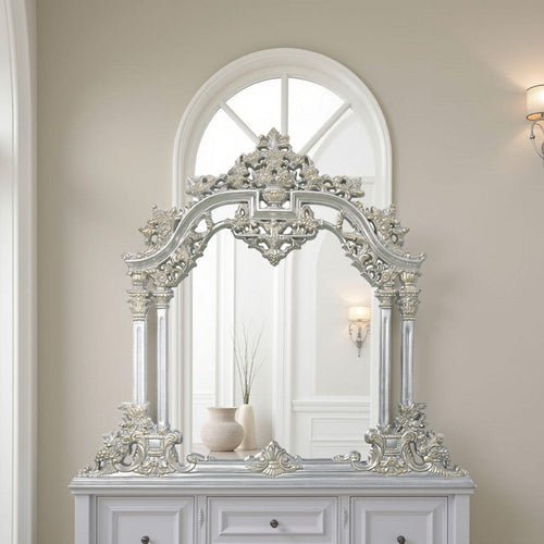 Dove Dresser Mirror | 54x59 | Classic Silver Rococo Carved Wood Resin
