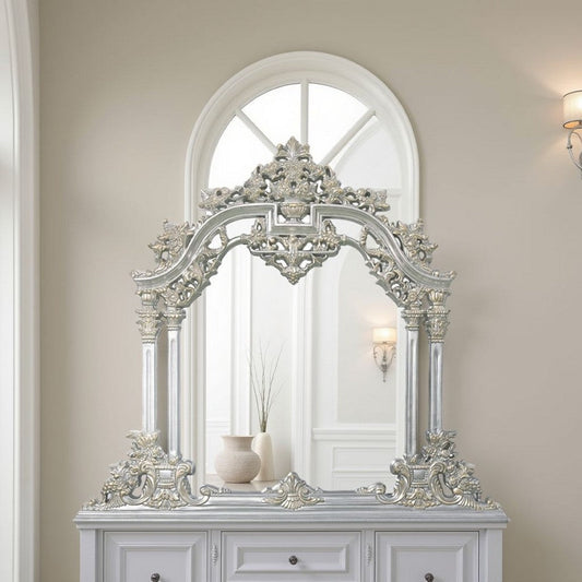 Dove Dresser Mirror | 54x59 | Classic Silver Rococo Carved Wood Resin