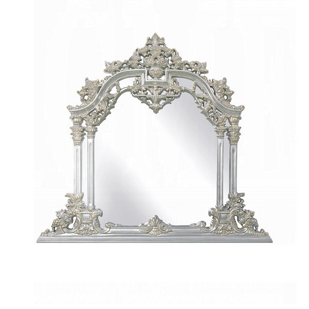 Dove Dresser Mirror | 54x59 | Classic Silver Rococo Carved Wood Resin