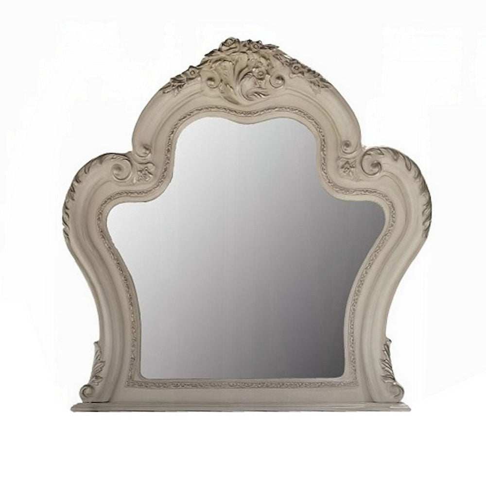 Ally Vanity Mirror | 46x46 | Scrolled Carved Classic Detail White Wood BM333868