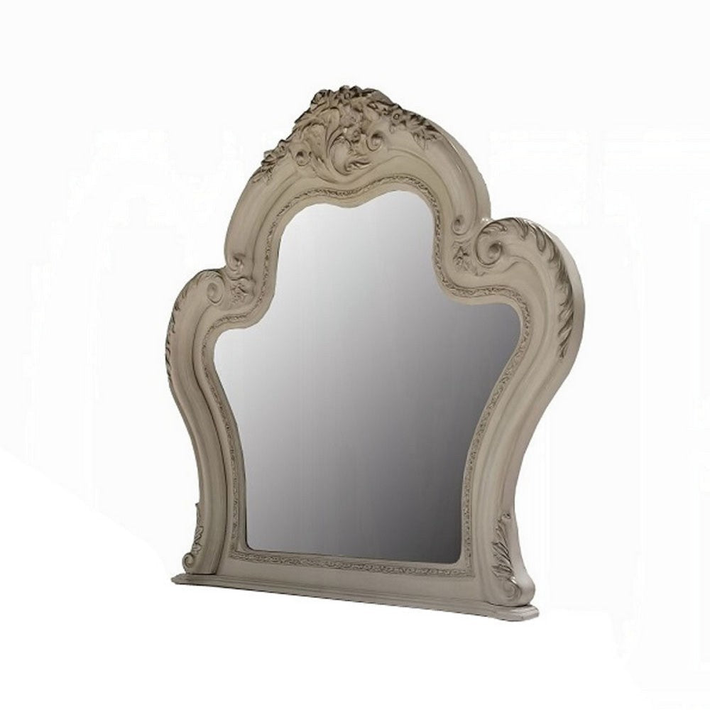 Ally Vanity Mirror | 46x46 | Scrolled Carved Classic Detail White Wood BM333868
