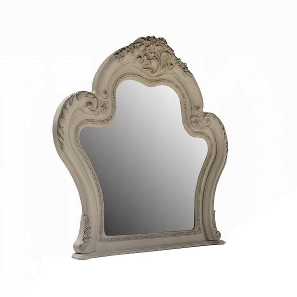 Ally Vanity Mirror | 46x46 | Scrolled Carved Classic Detail White Wood