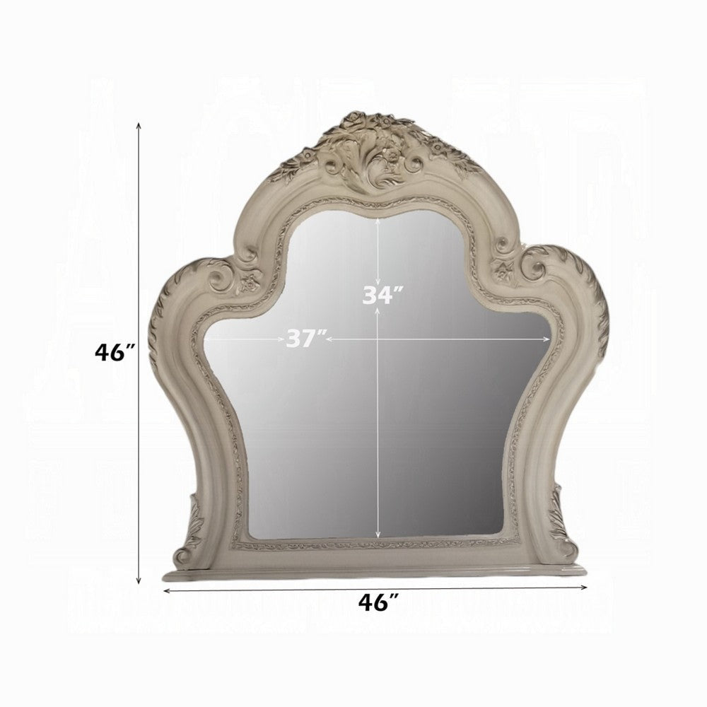 Ally Vanity Mirror | 46x46 | Scrolled Carved Classic Detail White Wood BM333868