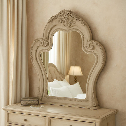 Ally Vanity Mirror | 46x46 | Scrolled Carved Classic Detail White Wood