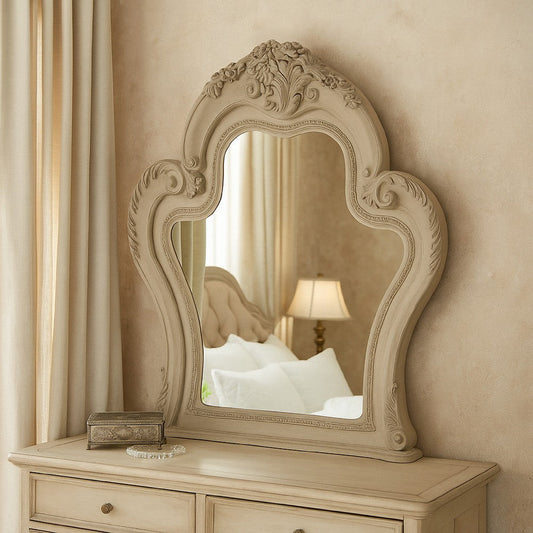 Ally Vanity Mirror | 46x46 | Scrolled Carved Classic Detail White Wood