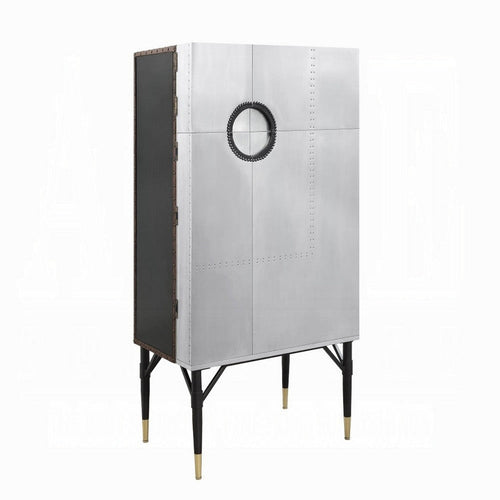 Wine Cabinet | Industrial Retro Chrome Metal | 65" | Silver and Black