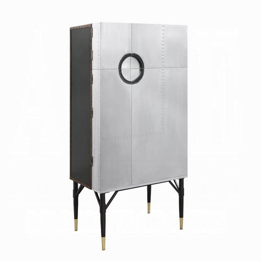 Wine Cabinet | Industrial Retro Chrome Metal | 65" | Silver and Black