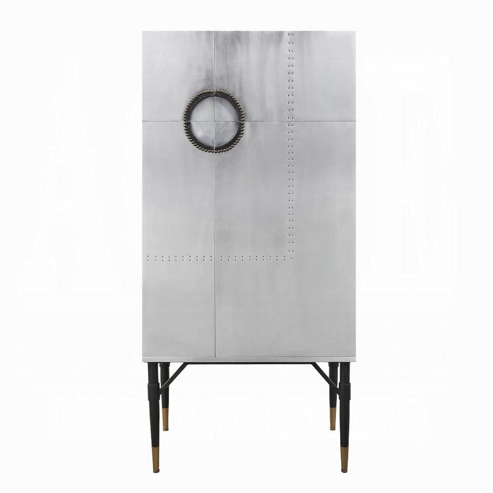 Wine Cabinet | Industrial Retro Chrome Metal | 65’’ | Silver and Black BM333871