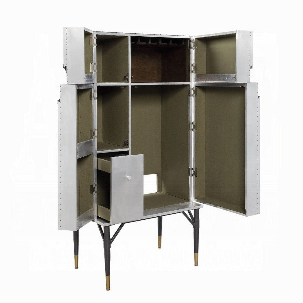 Wine Cabinet | Industrial Retro Chrome Metal | 65’’ | Silver and Black BM333871