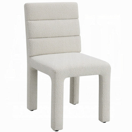 Side Dining Chair Set of 2 | Plush White Boucle Seat | Tufted Backrest