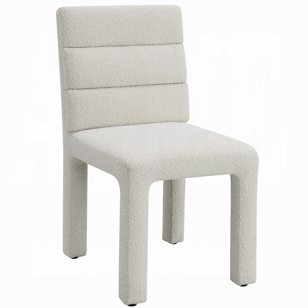 Side Dining Chair Set of 2 | Plush White Boucle Seat | Tufted Backrest