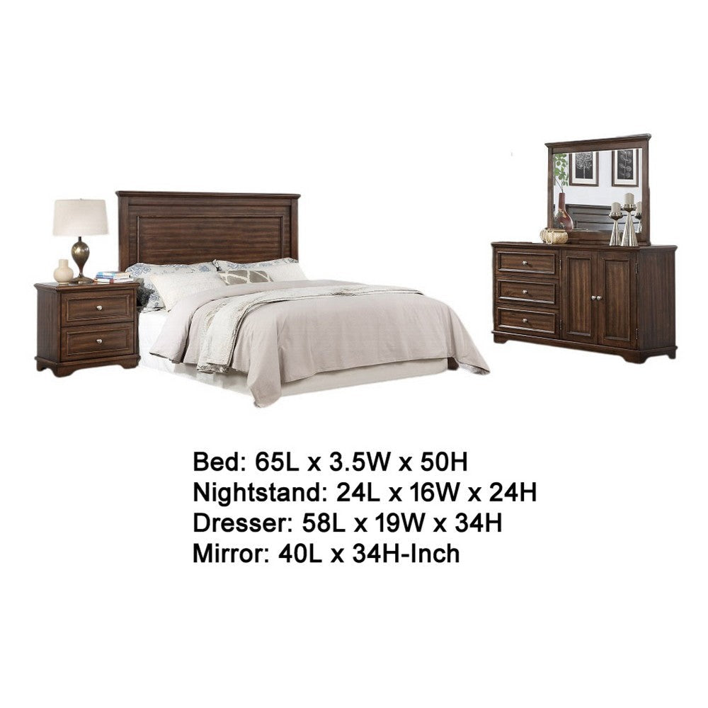 Fori 4 Piece Queen Bedroom Set | Brown | Nightstand Dresser Mirror