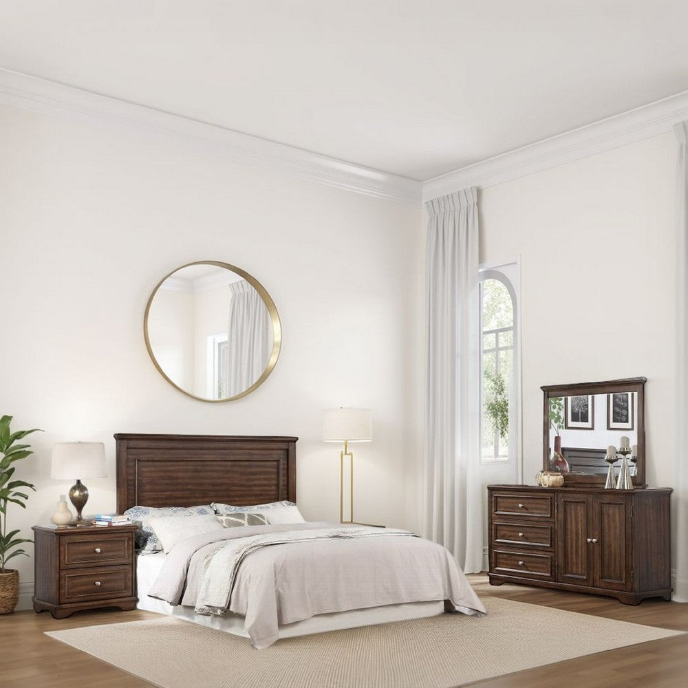 Fori 4 Piece Queen Bedroom Set | Brown | Nightstand Dresser Mirror