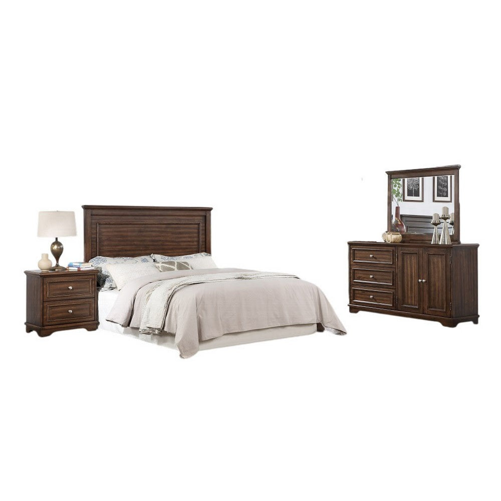 Fori 4 Piece Full Size Bedroom Set | Brown | Nightstand Dresser Mirror