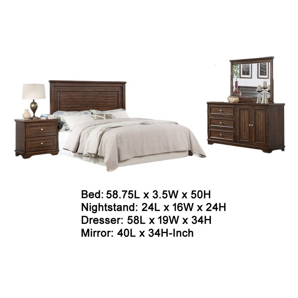 Fori 4 Piece Full Size Bedroom Set | Brown | Nightstand Dresser Mirror