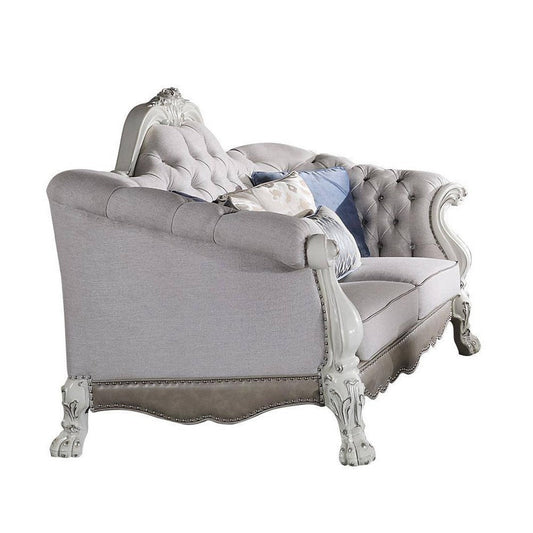Ally Sofa | 7 Throw Pillows | Classical Bone White Faux Leather | 96"