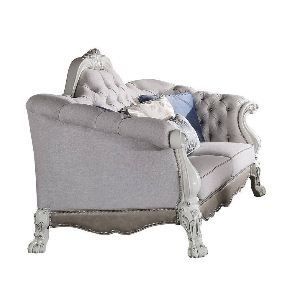 Ally Sofa | 7 Throw Pillows | Classical Bone White Faux Leather | 96"
