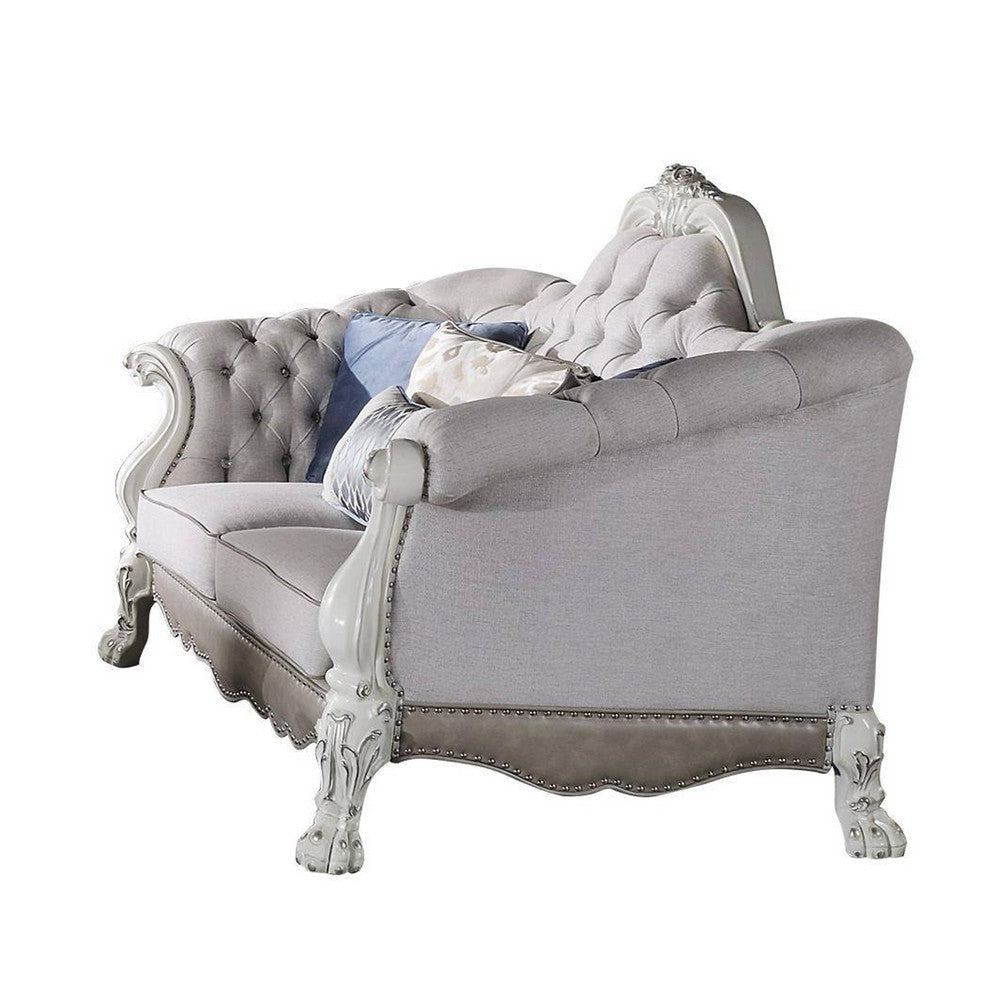 Ally Sofa | 7 Throw Pillows | Classical Bone White Faux Leather | 96’’ BM333876