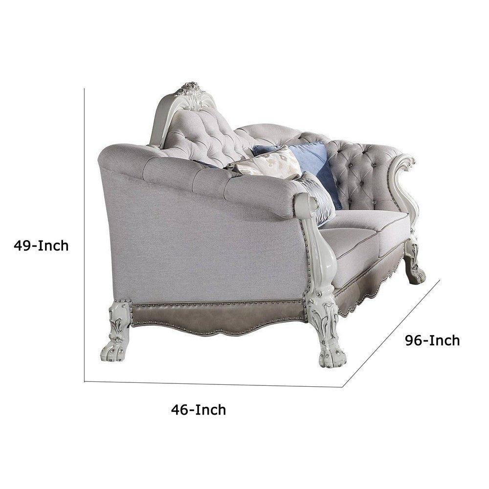 Ally Sofa | 7 Throw Pillows | Classical Bone White Faux Leather | 96’’ BM333876