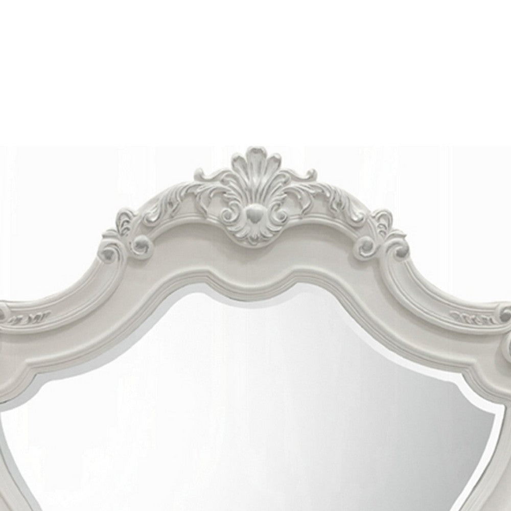 Maver Dresser Mirror | 46x48 | Beveled Edges White Ornate Carved Wood BM333877