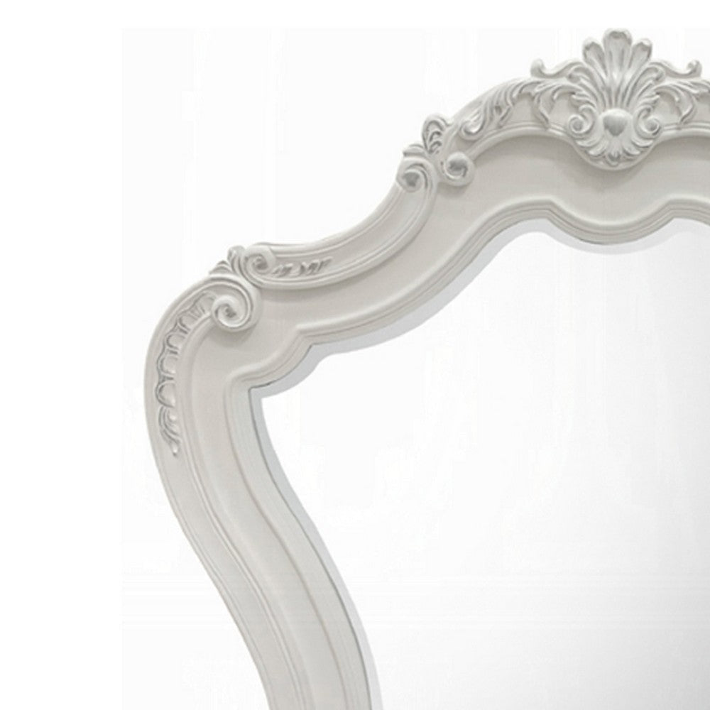 Maver Dresser Mirror | 46x48 | Beveled Edges White Ornate Carved Wood BM333877
