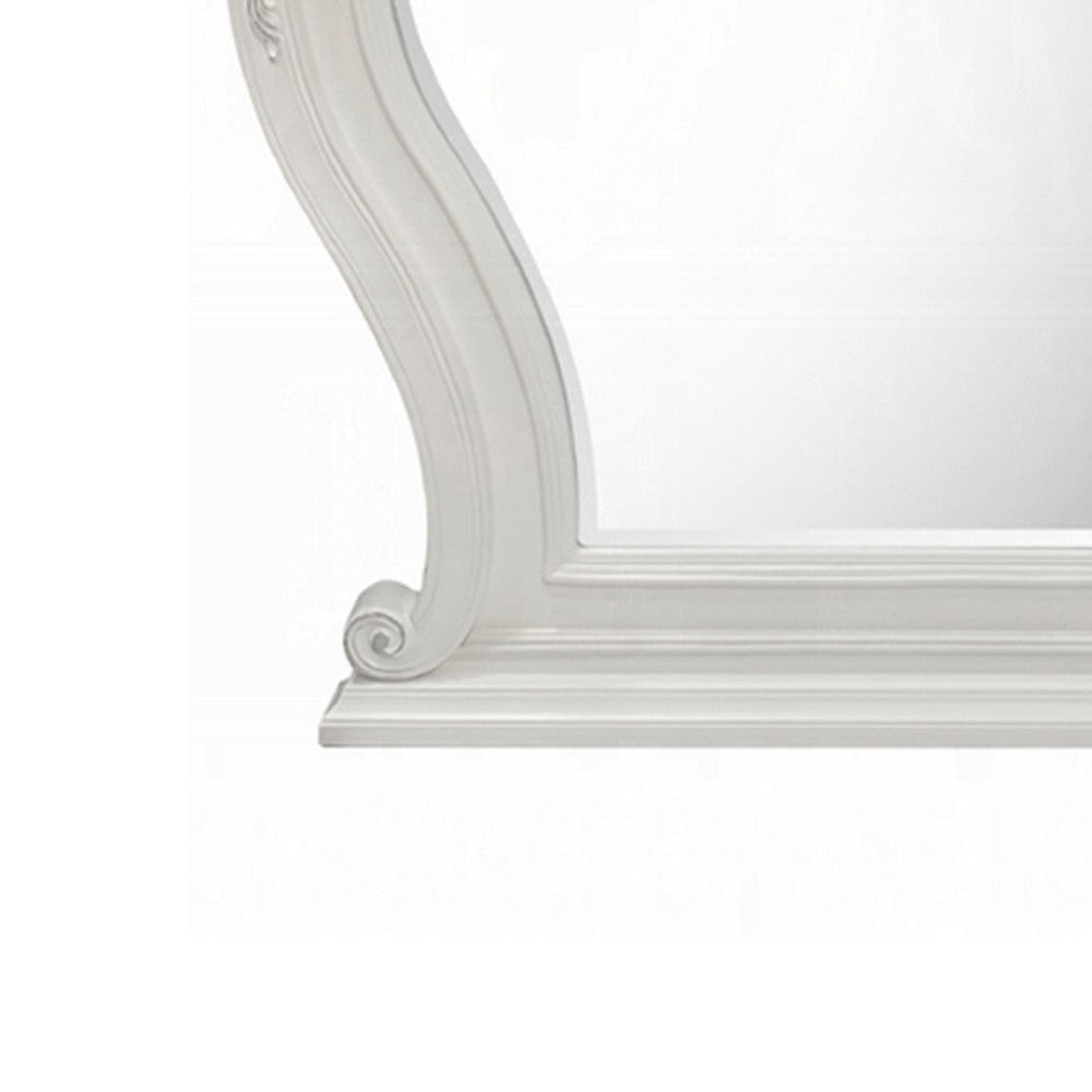 Maver Dresser Mirror | 46x48 | Beveled Edges White Ornate Carved Wood BM333877