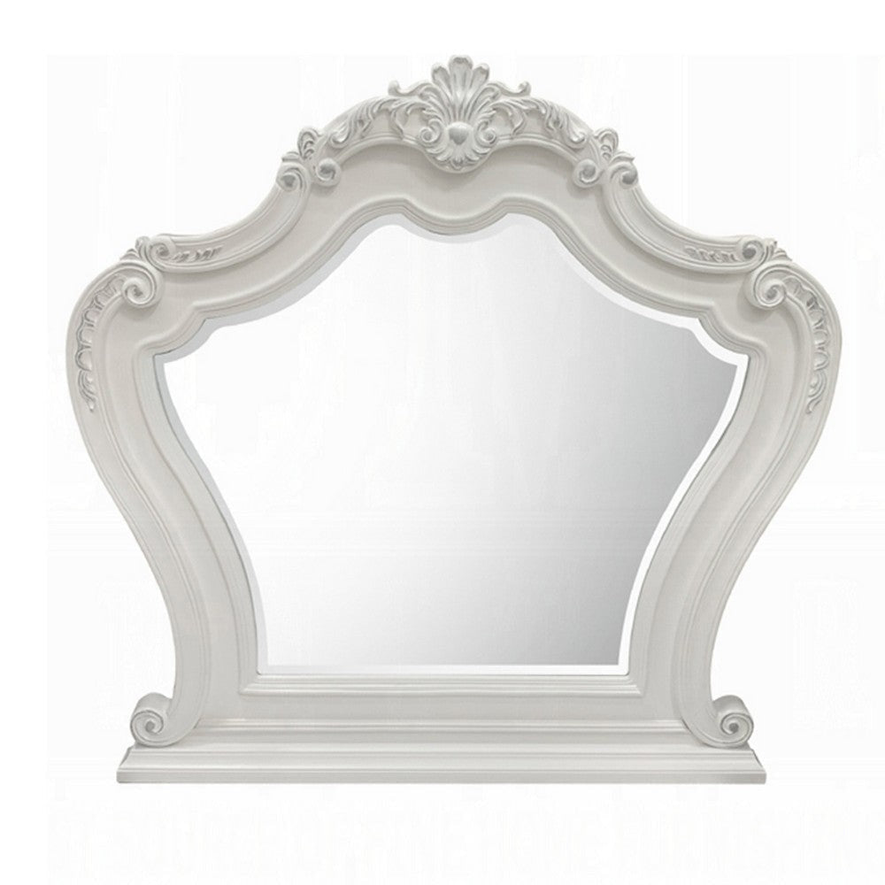 Maver Dresser Mirror | 46x48 | Beveled Edges White Ornate Carved Wood